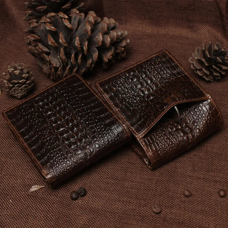 Retro Leather Wallet with Crocodile Pattern
