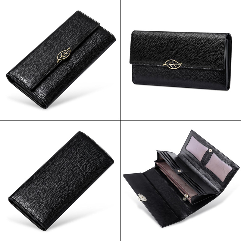 Fashionable Wallet Made From Genuine Leather with Leaf Clasp