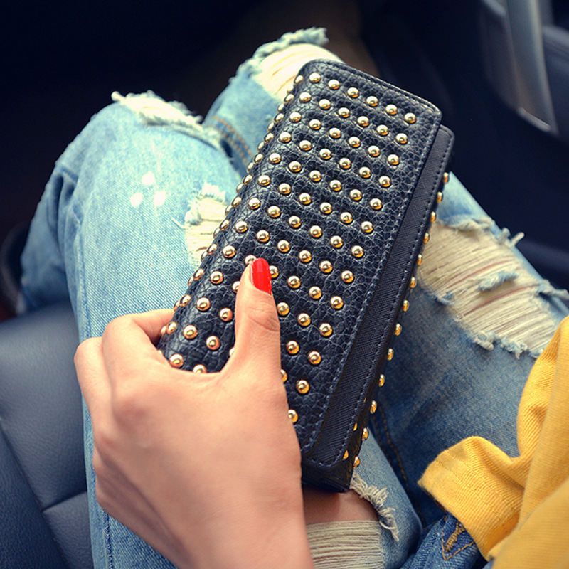 Women 's Wallet with Studs and Tri - Fold Design