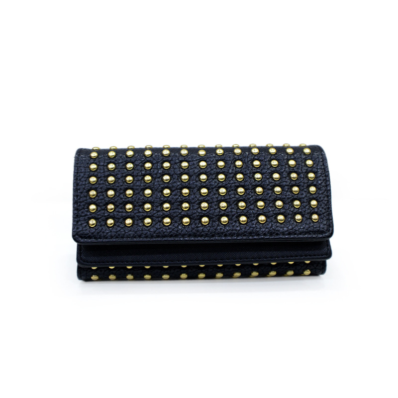 Women 's Wallet with Studs and Tri - Fold Design