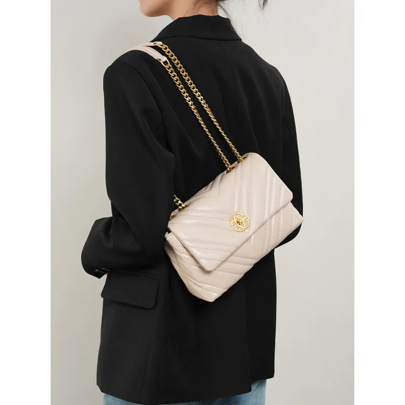 Luxurious Cowhide Square Shoulder Bag