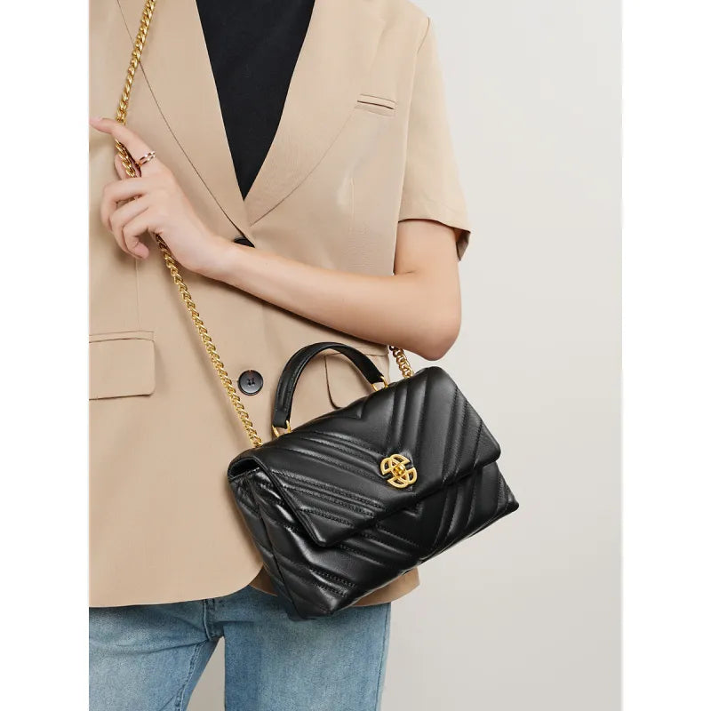 Luxurious Cowhide Square Shoulder Bag