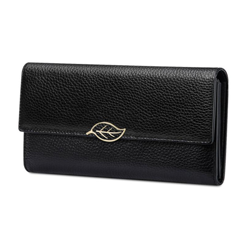 Fashionable Wallet Made From Genuine Leather with Leaf Clasp
