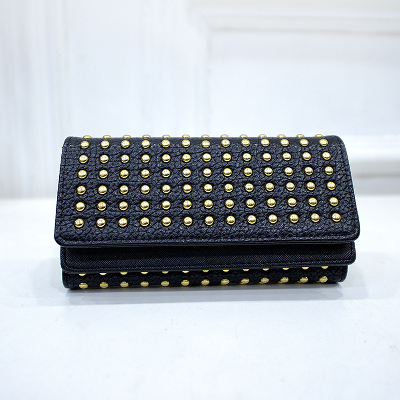Women 's Wallet with Studs and Tri - Fold Design