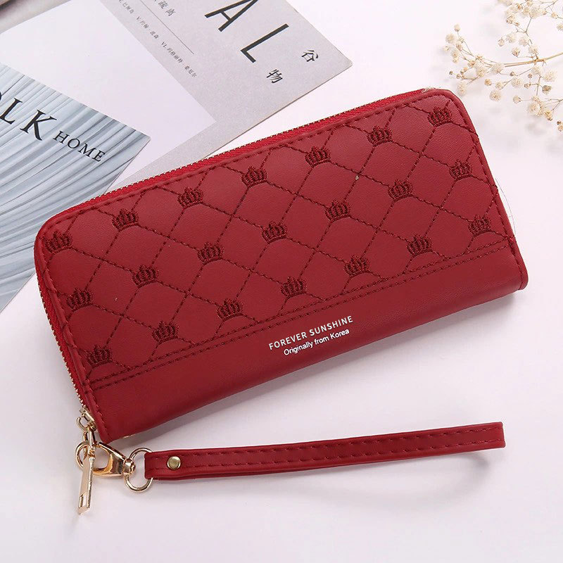Elegant Ladies ' Clutch with Crown Embroidery and Zip Fastening