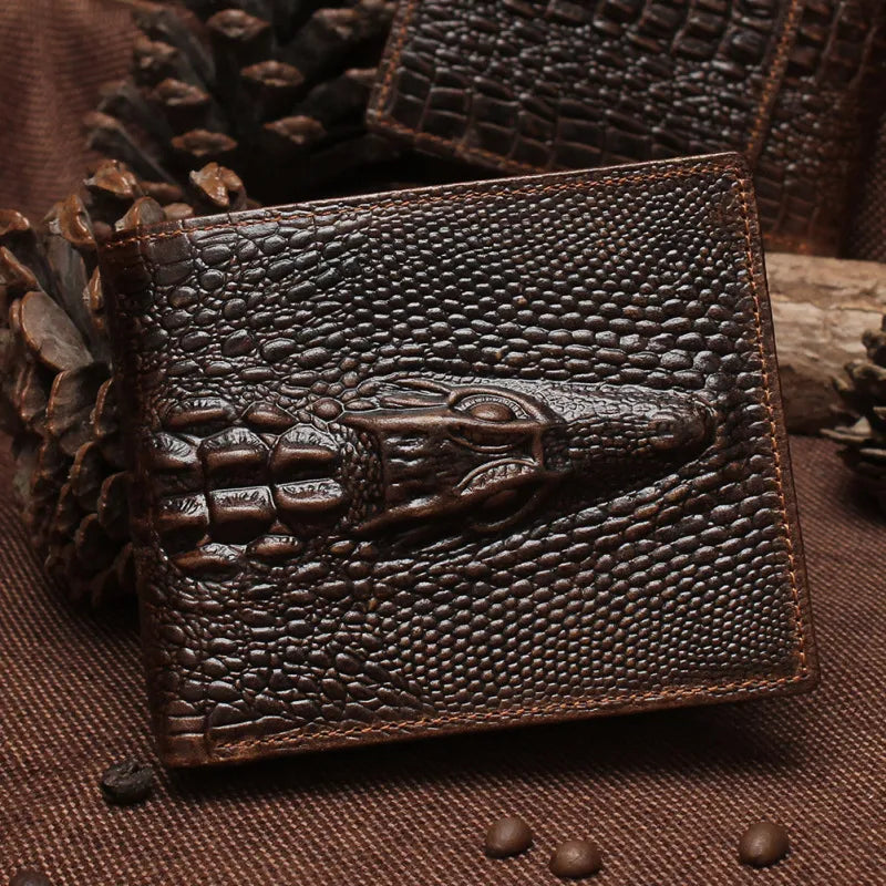 Retro Leather Wallet with Crocodile Pattern
