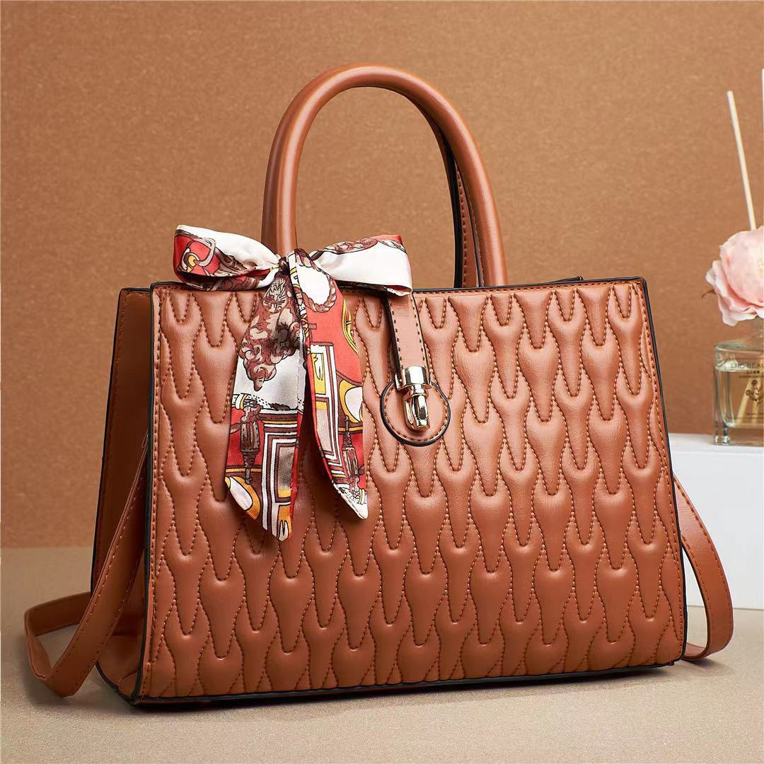 Elegant Leather Shoulder Bag with Silk Scarf