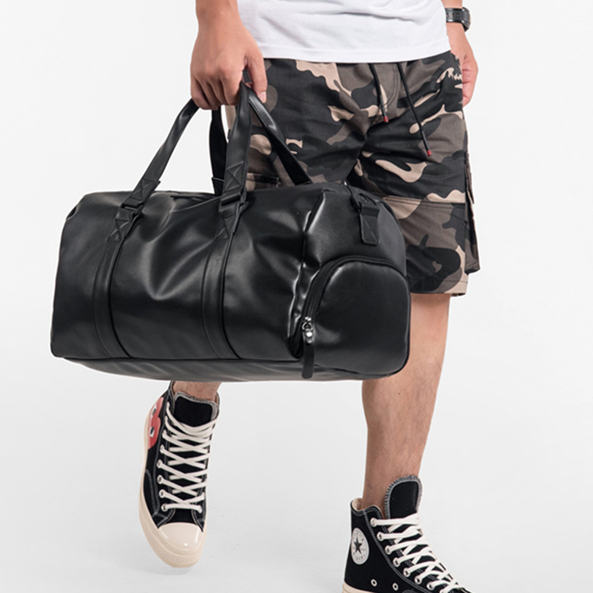 Rugged Pu Leather Travel Bag for Short Trips