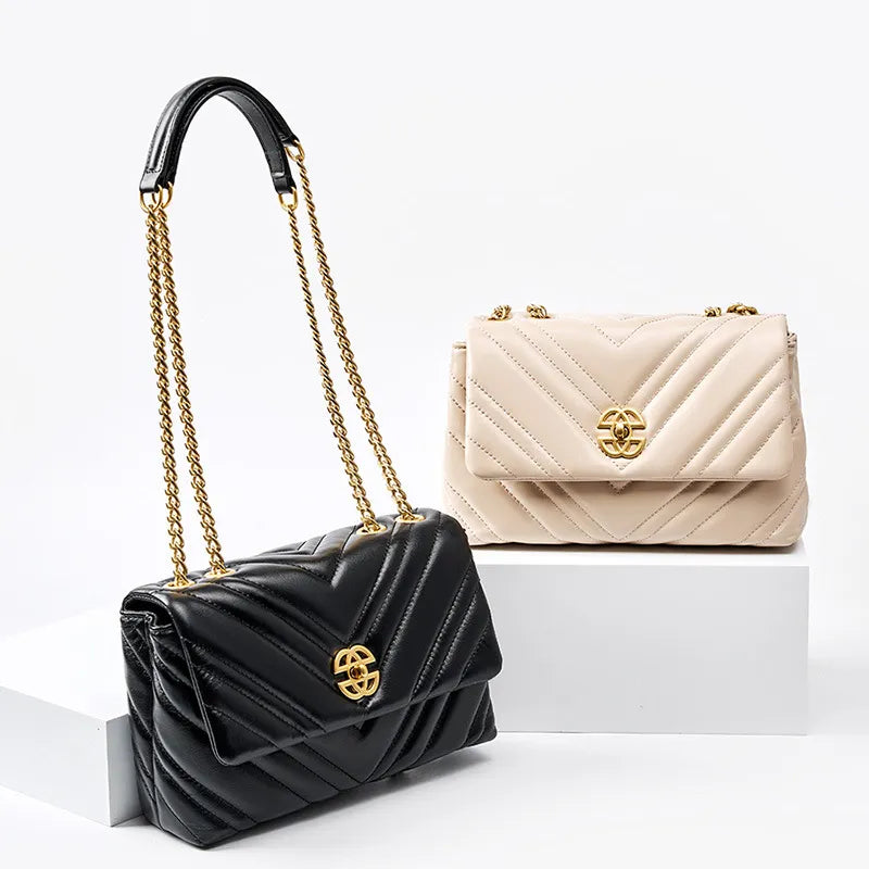 Luxurious Cowhide Square Shoulder Bag