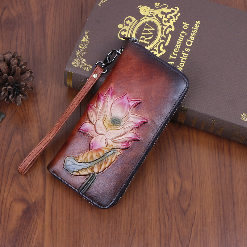Retro Floral Embossed Wallet for Women - Large Capacity with Card Slots