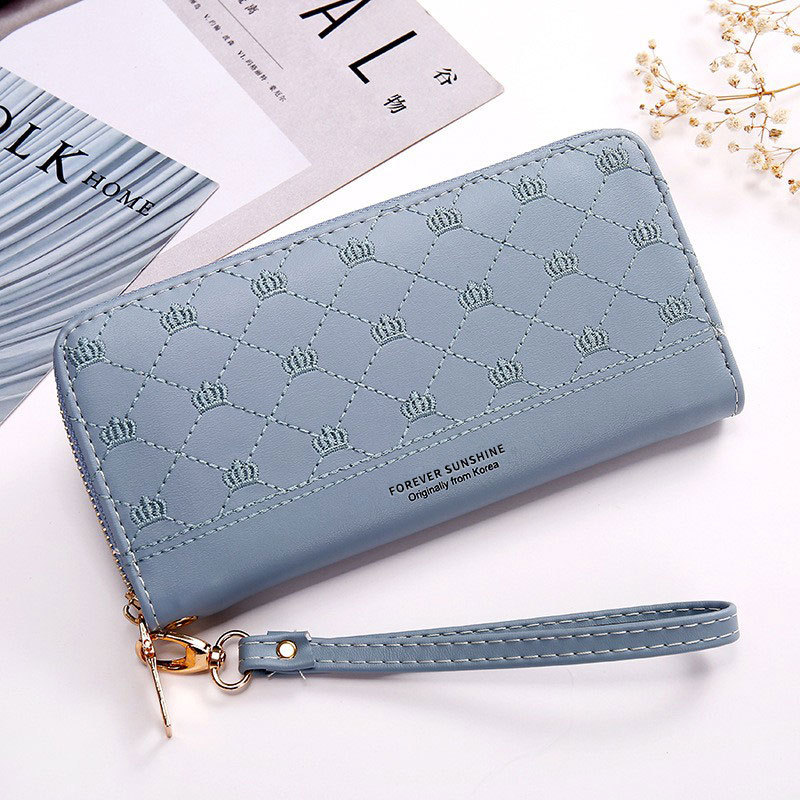 Elegant Ladies ' Clutch with Crown Embroidery and Zip Fastening