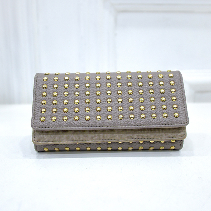 Women 's Wallet with Studs and Tri - Fold Design
