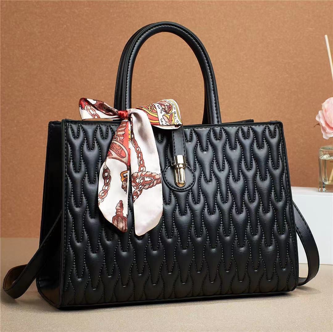Elegant Leather Shoulder Bag with Silk Scarf