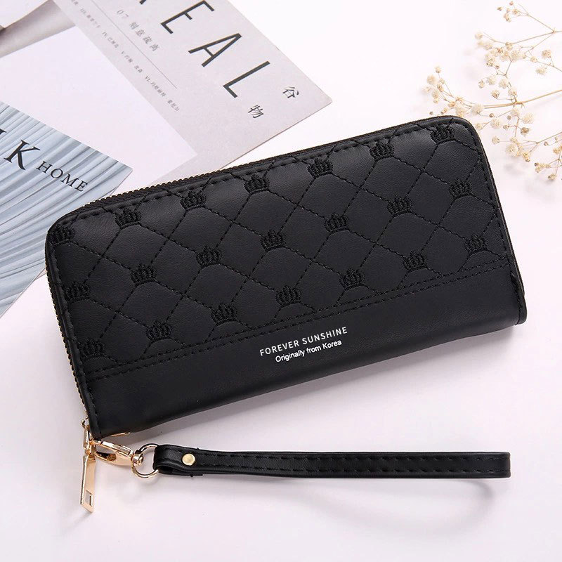 Elegant Ladies ' Clutch with Crown Embroidery and Zip Fastening