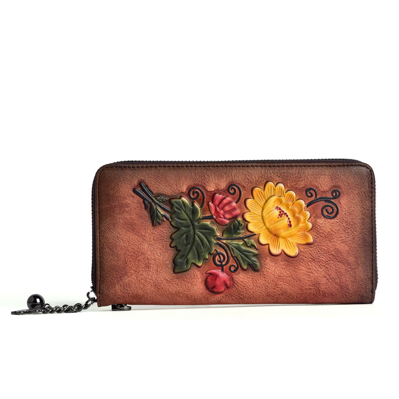 Classic Leather Wallet with Embossed Floral Pattern