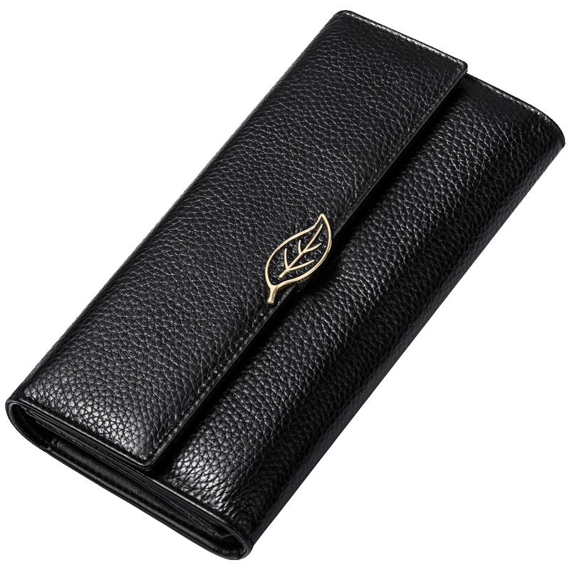Fashionable Wallet Made From Genuine Leather with Leaf Clasp