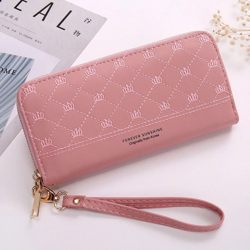 Elegant Ladies ' Clutch with Crown Embroidery and Zip Fastening
