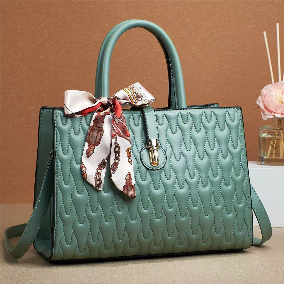 Elegant Leather Shoulder Bag with Silk Scarf