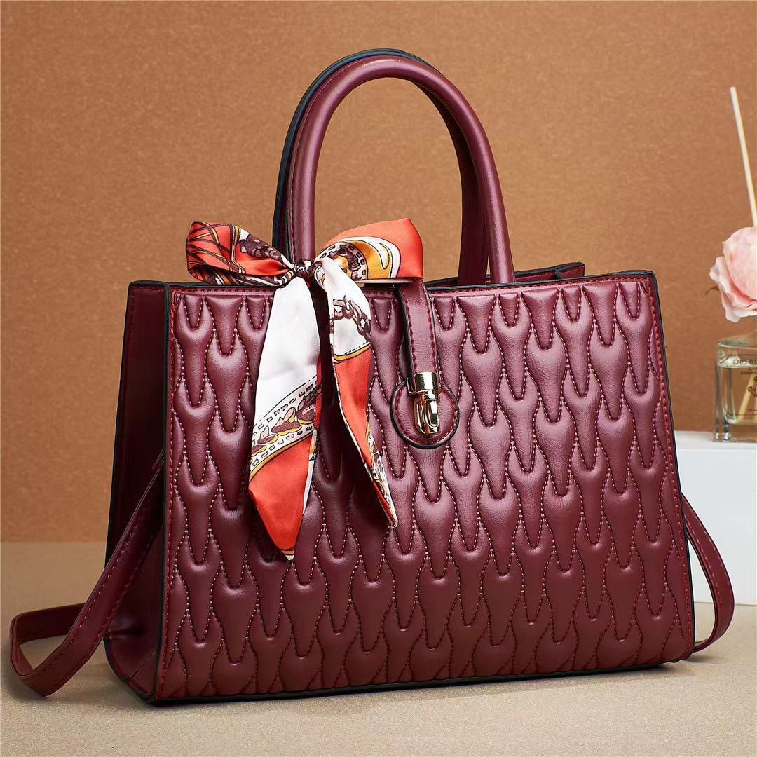 Elegant Leather Shoulder Bag with Silk Scarf