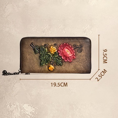 Classic Leather Wallet with Embossed Floral Pattern