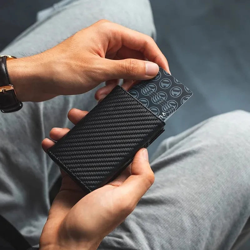 Tri - Fold Carbon Fibre Wallet with Anti - Theft Protection