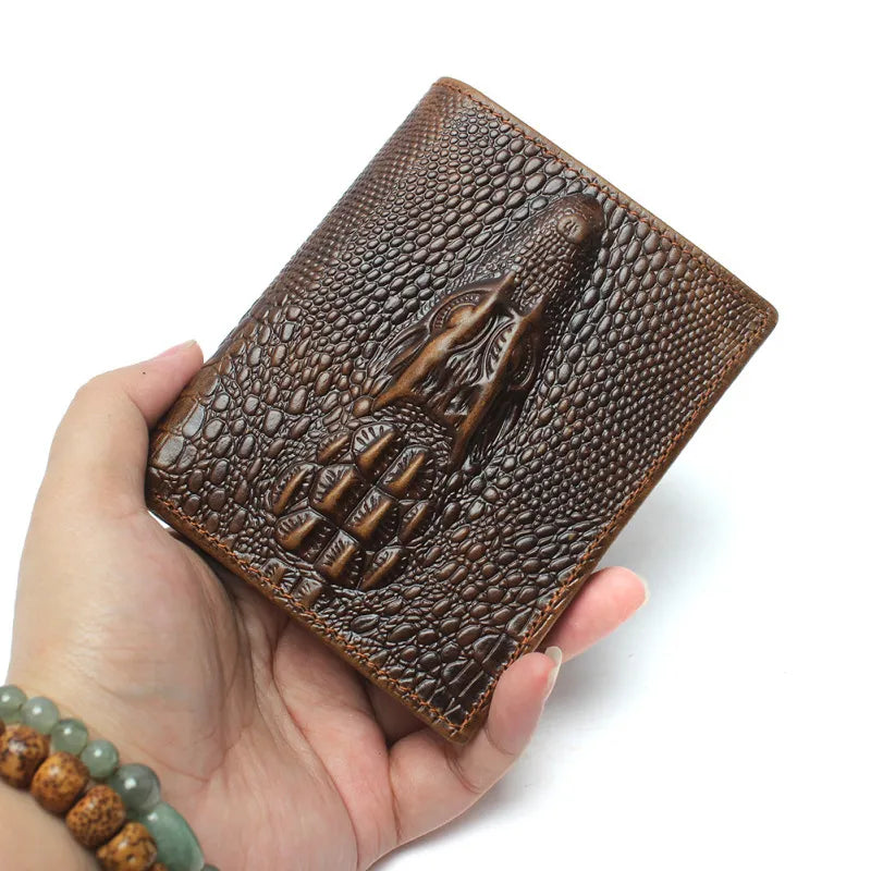 Retro Leather Wallet with Crocodile Pattern