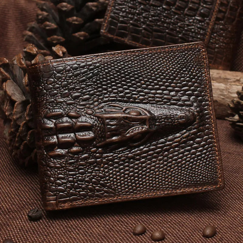 Retro Leather Wallet with Crocodile Pattern