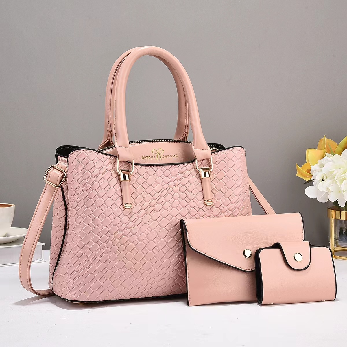 Three - Piece Handbag Set in Woven Style