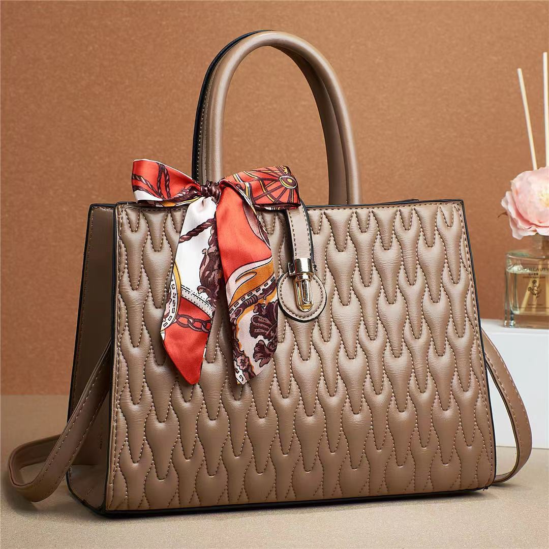 Elegant Leather Shoulder Bag with Silk Scarf