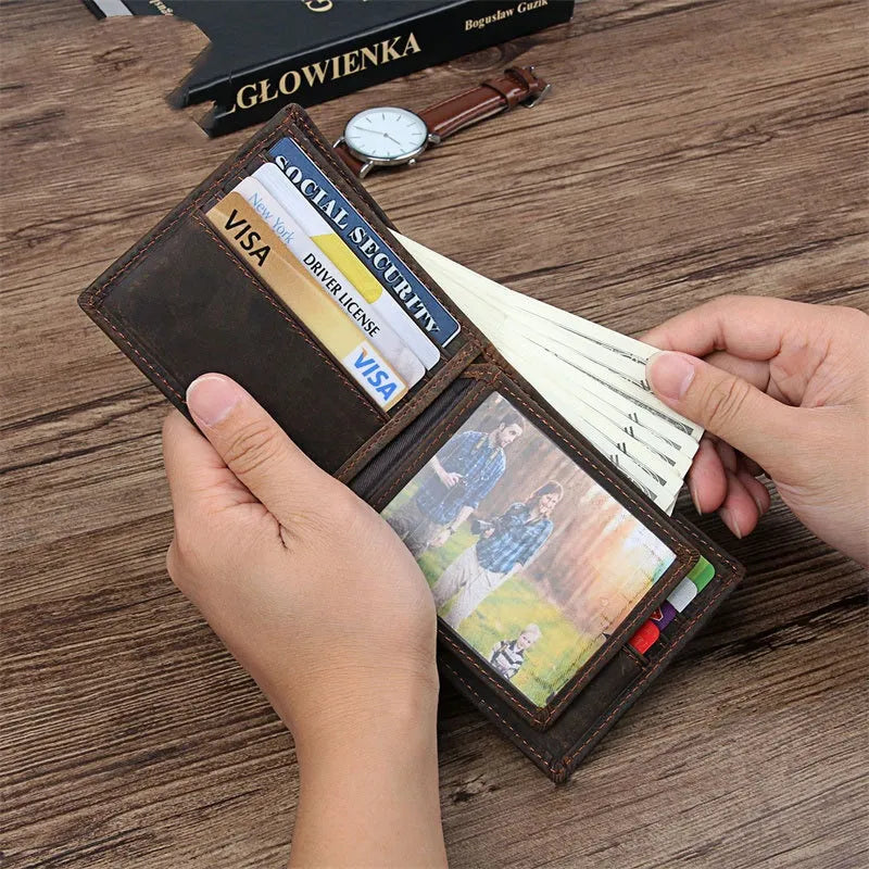 Classic Leather Wallet with Multifunctional Compartments