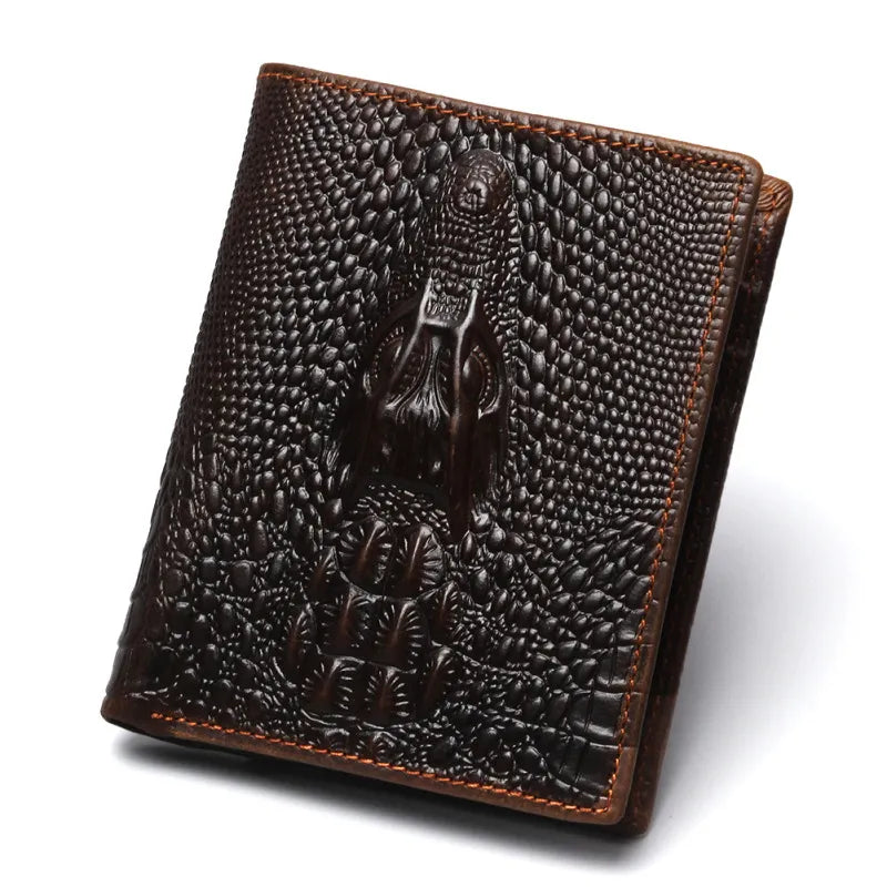 Retro Leather Wallet with Crocodile Pattern