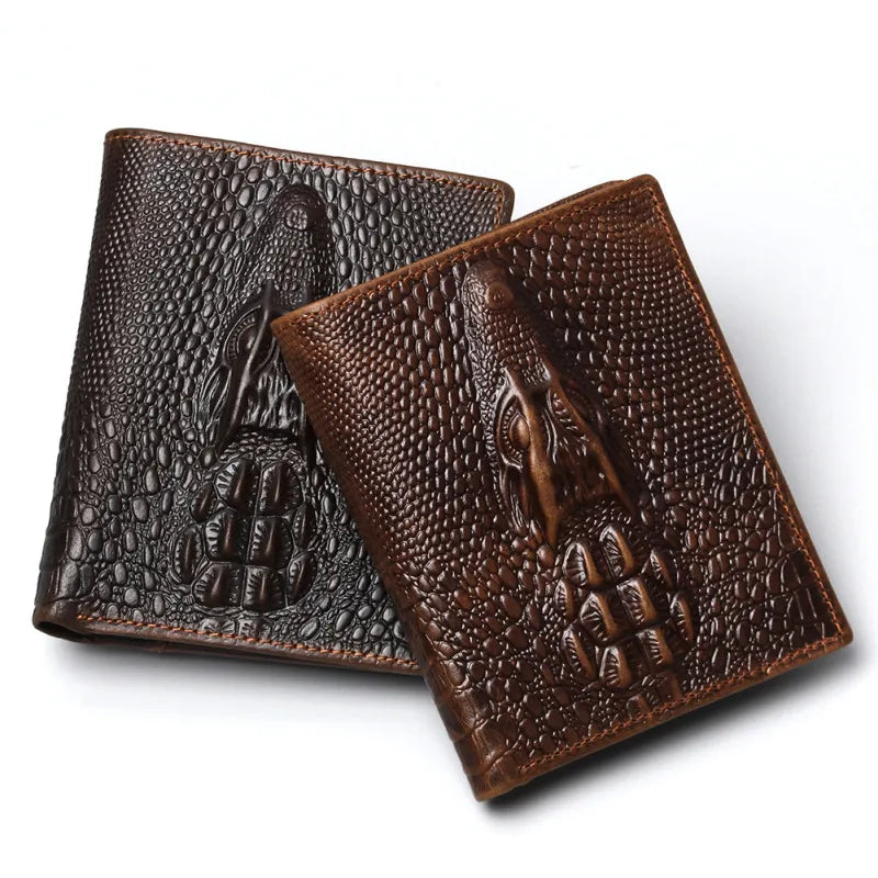 Retro Leather Wallet with Crocodile Pattern