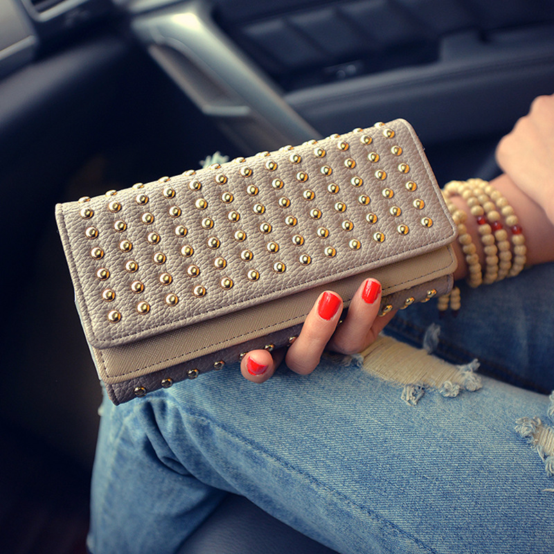 Women 's Wallet with Studs and Tri - Fold Design