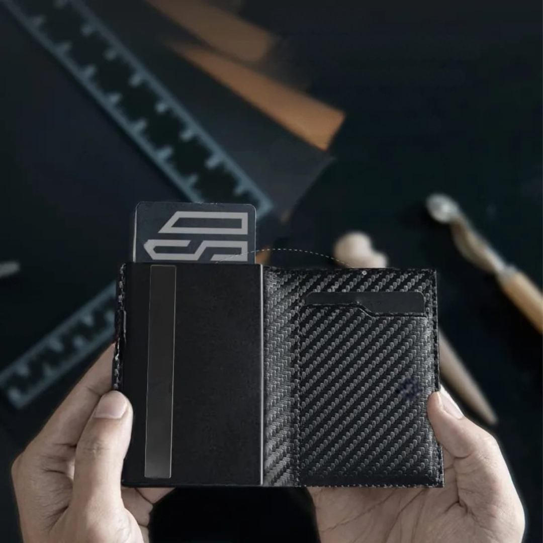 Tri - Fold Carbon Fibre Wallet with Anti - Theft Protection