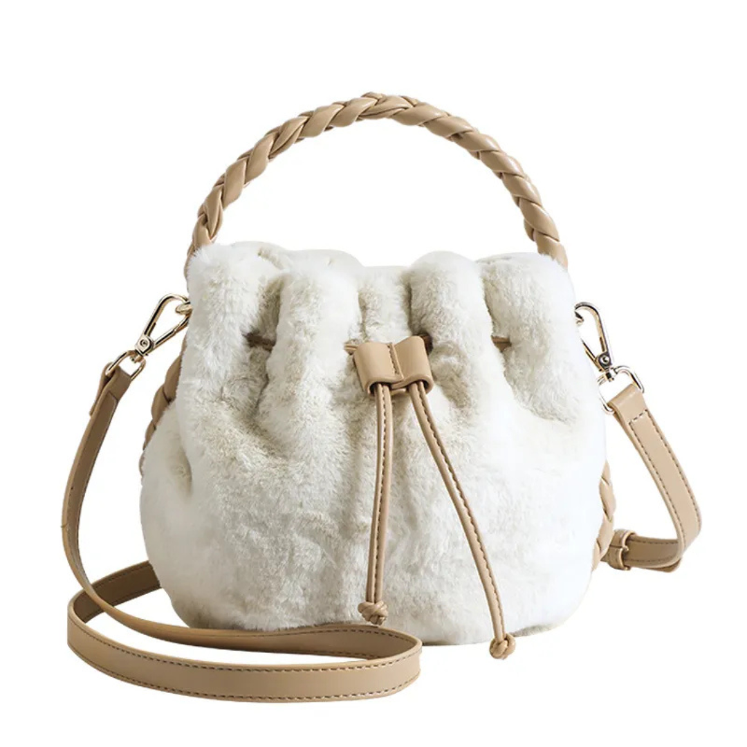 Comfortable Plush Bag in Bucket Design with Twist - Braided Fastening