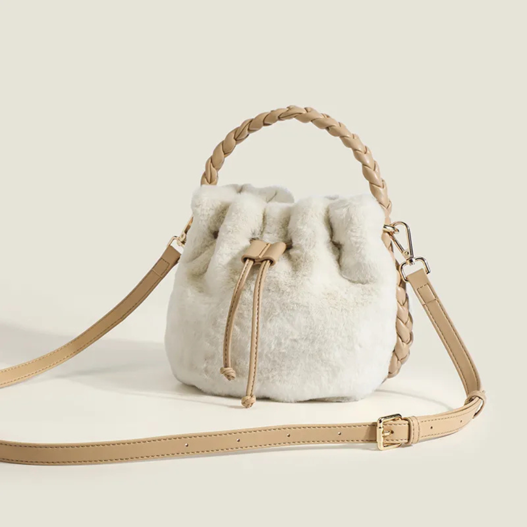 Comfortable Plush Bag in Bucket Design with Twist - Braided Fastening