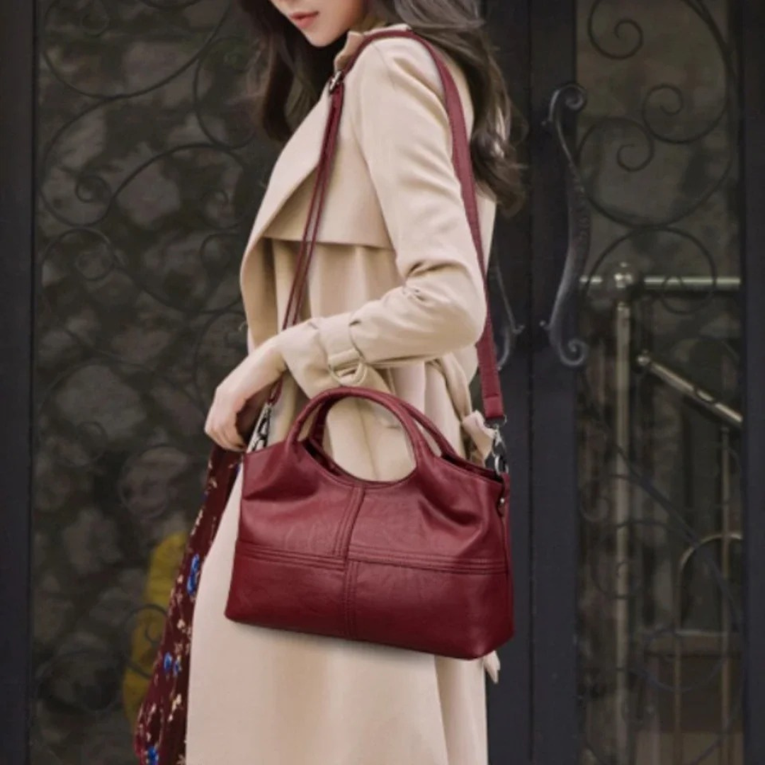 Elegant Leather Mum 's Handle Bag