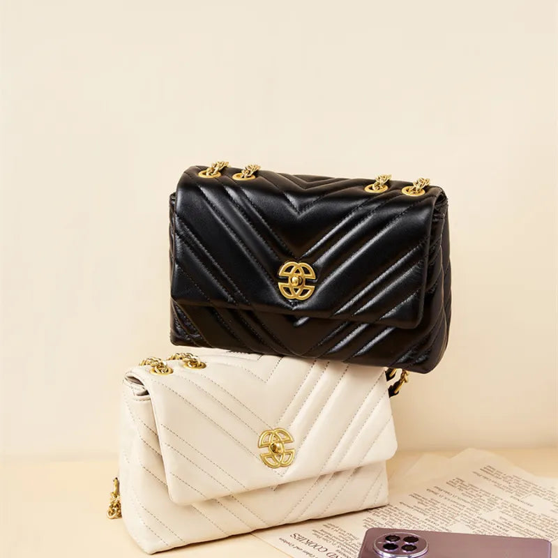 Luxurious Cowhide Square Shoulder Bag