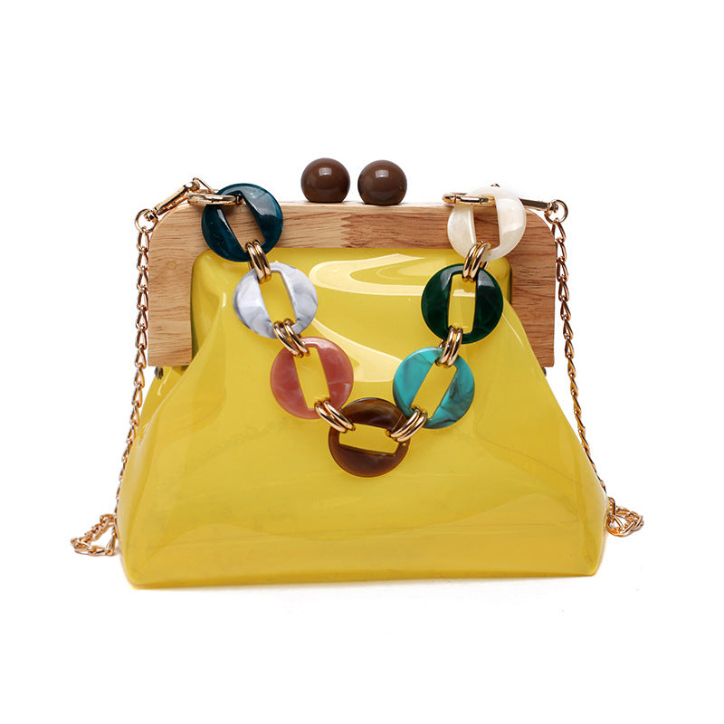 Fashionable Transparent Portable Bucket Handbag with Chain Strap