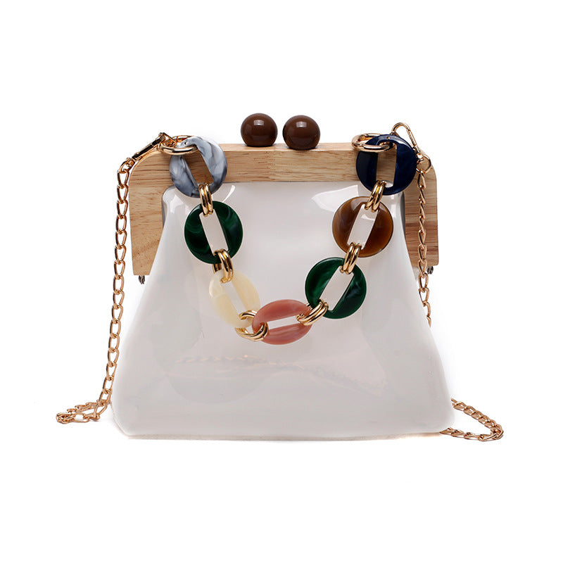 Fashionable Transparent Portable Bucket Handbag with Chain Strap