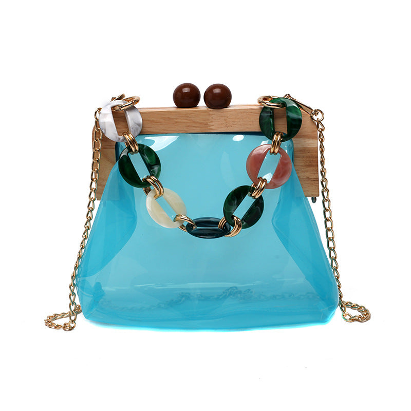 Fashionable Transparent Portable Bucket Handbag with Chain Strap