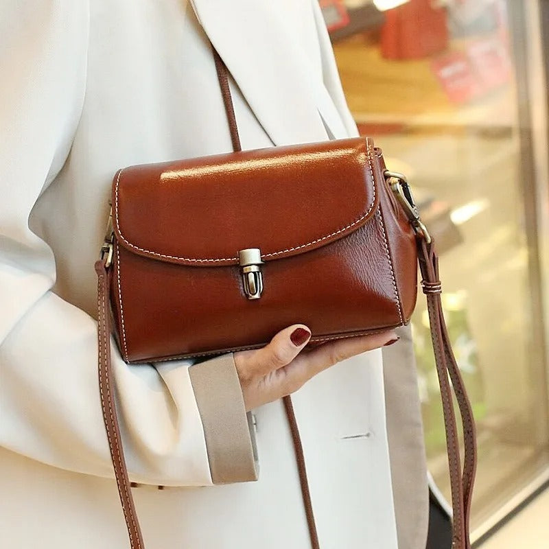 Exquisite Small Leather Bag in a Square Design