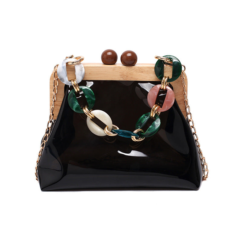 Fashionable Transparent Portable Bucket Handbag with Chain Strap