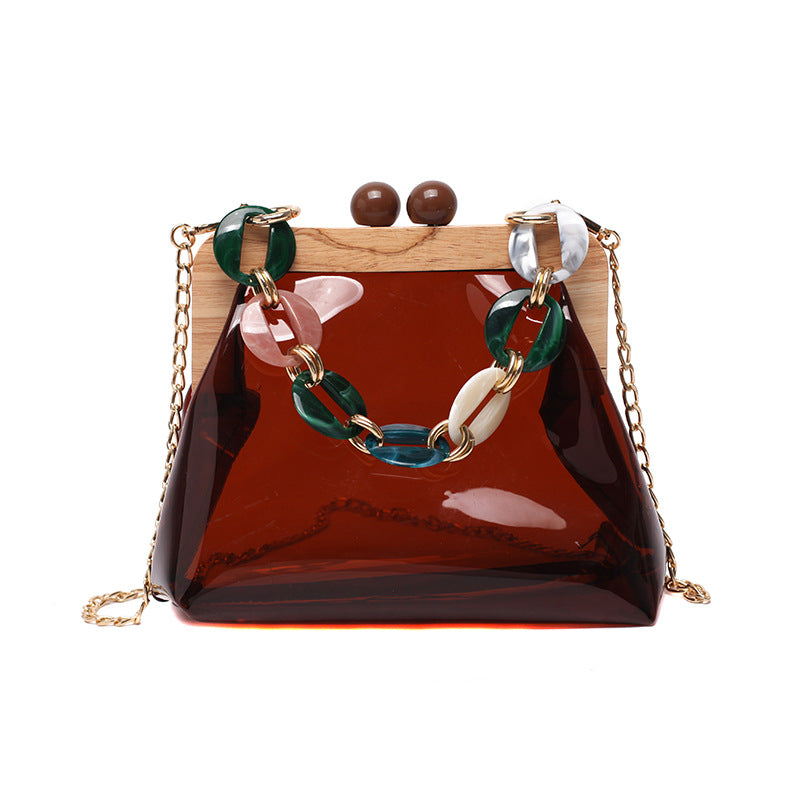Fashionable Transparent Portable Bucket Handbag with Chain Strap