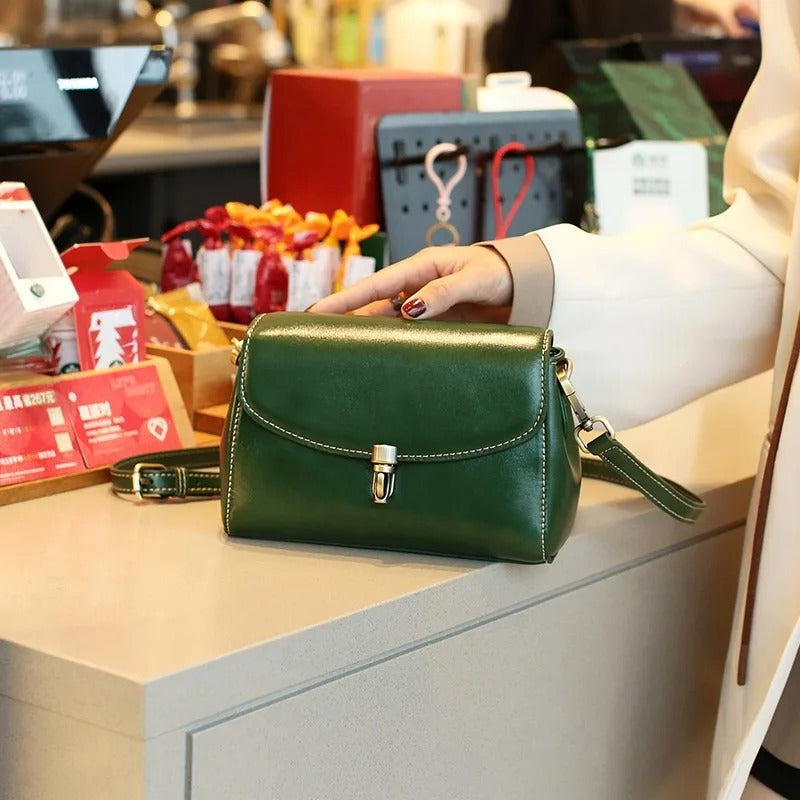 Exquisite Small Leather Bag in a Square Design