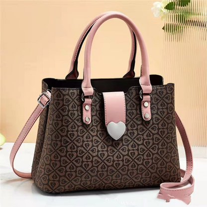 Elegant Heart Clasp Handbag with Pattern