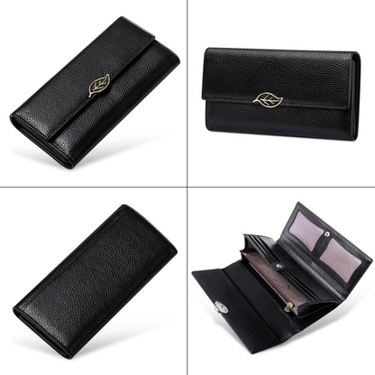 Fashionable Wallet Made From Genuine Leather with Leaf Clasp