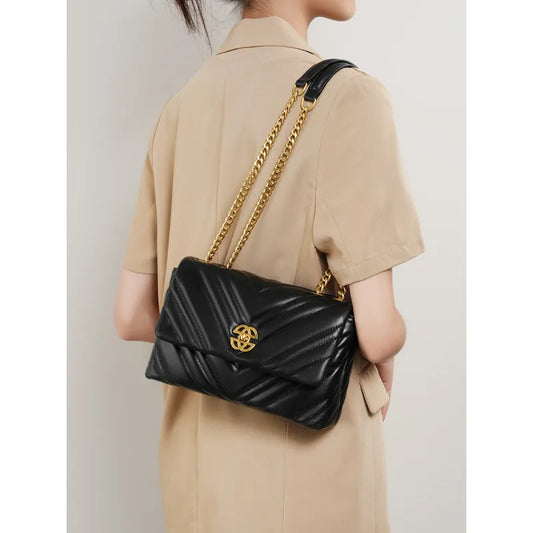 Luxurious Cowhide Square Shoulder Bag