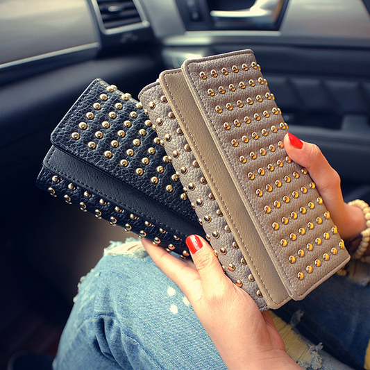 Women 's Wallet with Studs and Tri - Fold Design