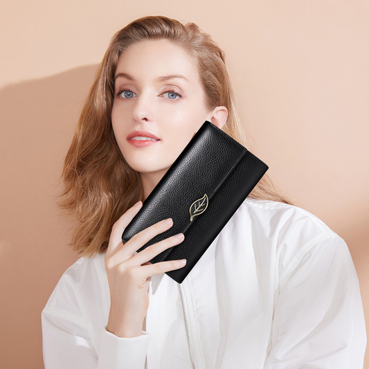 Fashionable Wallet Made From Genuine Leather with Leaf Clasp